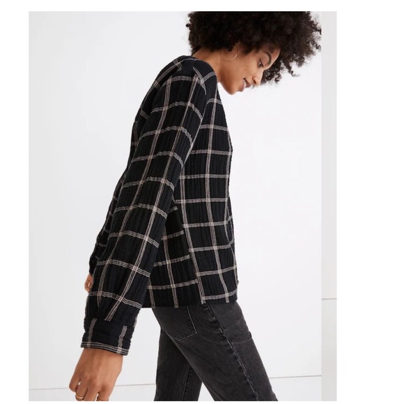 Madewell Lightspun Evert Top in Windowpane Black Top Sz S - Picture 2 of 6